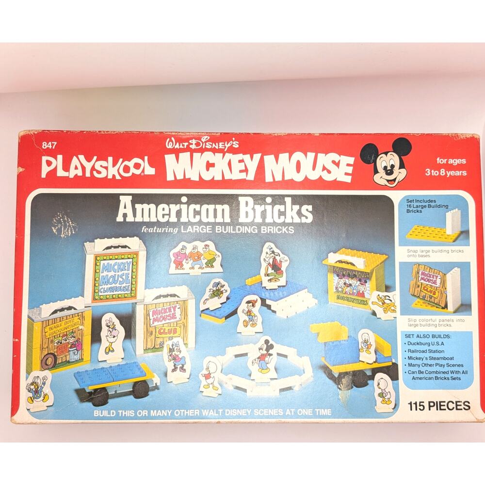 PLAYSKOOL Mickey Mouse American Bricks Building Set 847 Disney 1977 Comp READ